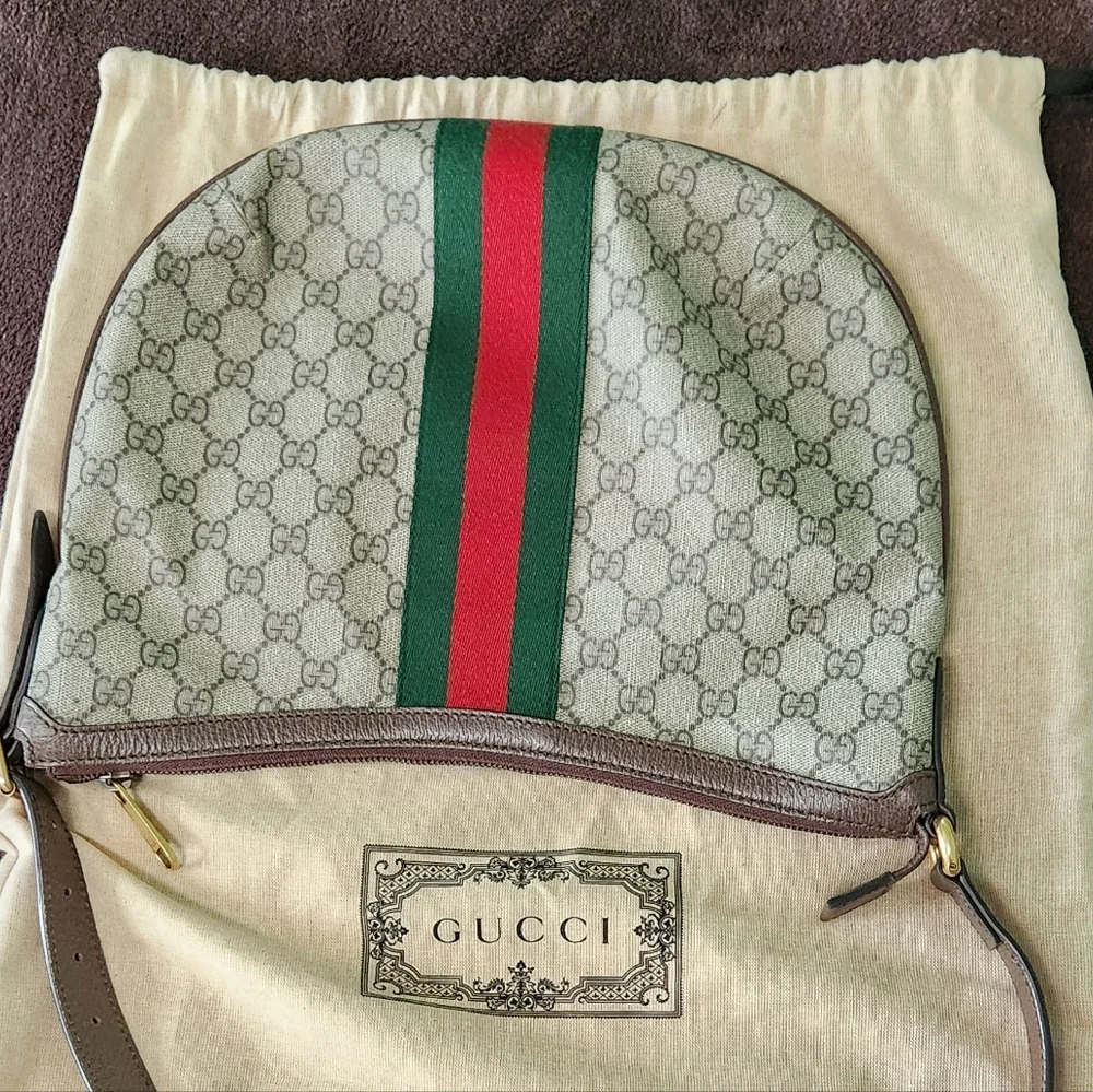 Gucci Ophidia GG Patterned Bag W/Red & Green Stripe 13X9 - Picture 4 of 16